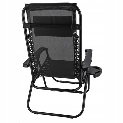 Sezlong pentru gradina, metalic, pliabil, negru, max 120 kg, 188x64x107 cm, Jumi