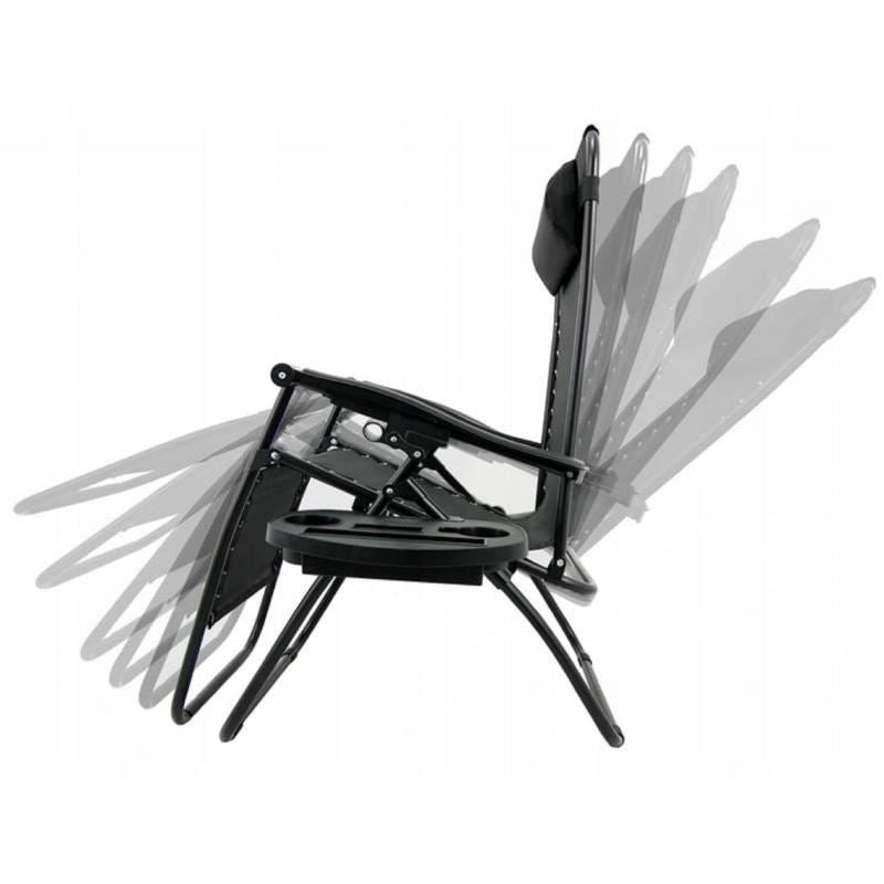 Sezlong pentru gradina, metalic, reglabil, cu suport pentru bauturi, max 120 kg, negru, 176x80 cm