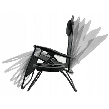 Sezlong pentru gradina, metalic, reglabil, cu suport pentru bauturi, max 120 kg, negru, 176x80 cm
