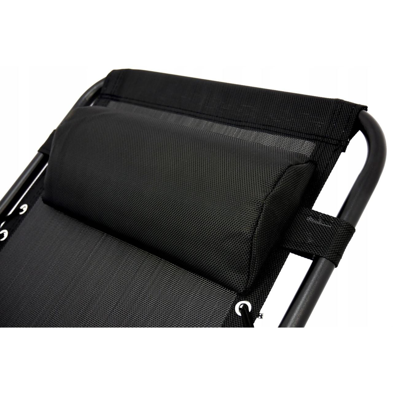 Sezlong pentru gradina, metalic, reglabil, cu suport pentru bauturi, max 120 kg, negru, 176x80 cm