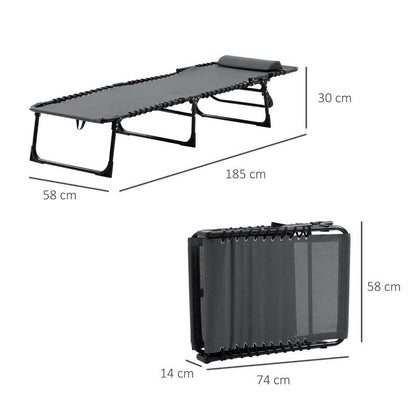Sezlong pentru gradina, metalic, reglabil, cu tetiera, buzunar lateral, gri, 185x58x30 cm, Chan
