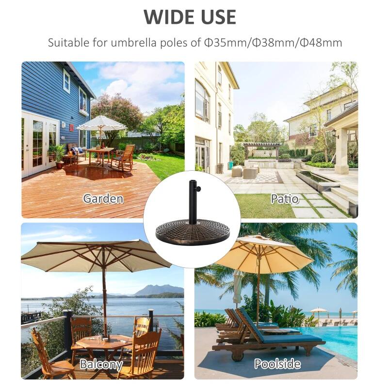 Suport pentru umbrela 35/38/48 mm, rotund, HDPE, metal, imitatie ratan, maro, 53x35.5 cm