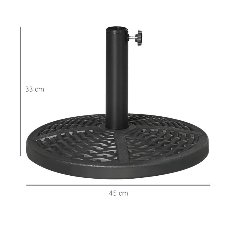 Suport pentru umbrela 38-48 mm, rotund, HDPE, imitatie ratan, negru, 45x33 cm