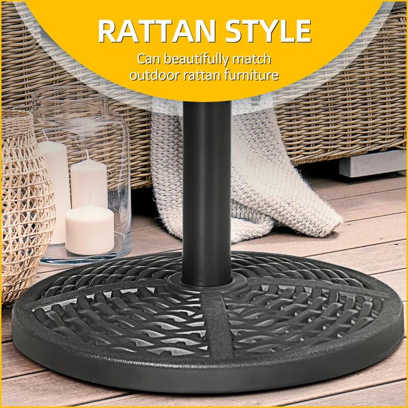 Suport pentru umbrela 38-48 mm, rotund, HDPE, imitatie ratan, negru, 45x33 cm