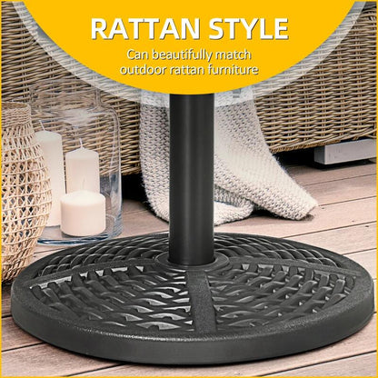 Suport pentru umbrela 38-48 mm, rotund, HDPE, imitatie ratan, negru, 45x33 cm