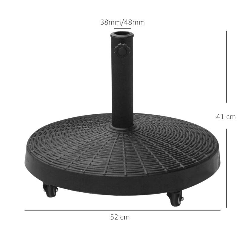 Suport pentru umbrela 38-48 mm, cu roti, rotund, HDPE, imitatie ratan, negru, 52x41 cm