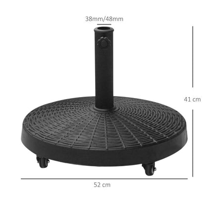 Suport pentru umbrela 38-48 mm, cu roti, rotund, HDPE, imitatie ratan, negru, 52x41 cm