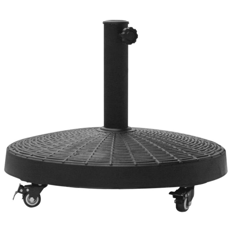 Suport pentru umbrela 38-48 mm, cu roti, rotund, HDPE, imitatie ratan, negru, 52x41 cm