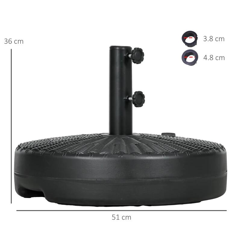Suport pentru umbrela 38-48 mm, rotund, HDPE si otel, imitatie ratan, negru, 51x36 cm