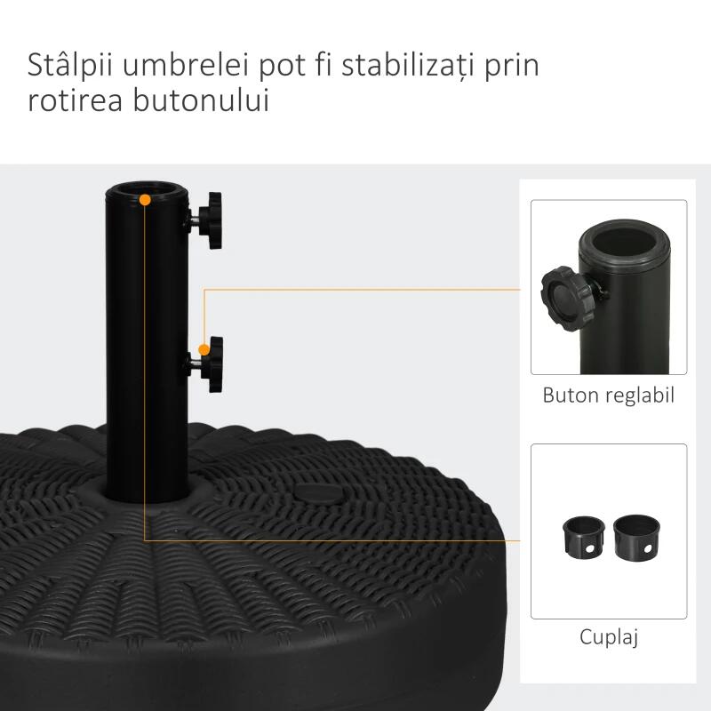 Suport pentru umbrela 38-48 mm, rotund, HDPE si otel, imitatie ratan, negru, 51x36 cm