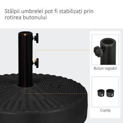Suport pentru umbrela 38-48 mm, rotund, HDPE si otel, imitatie ratan, negru, 51x36 cm