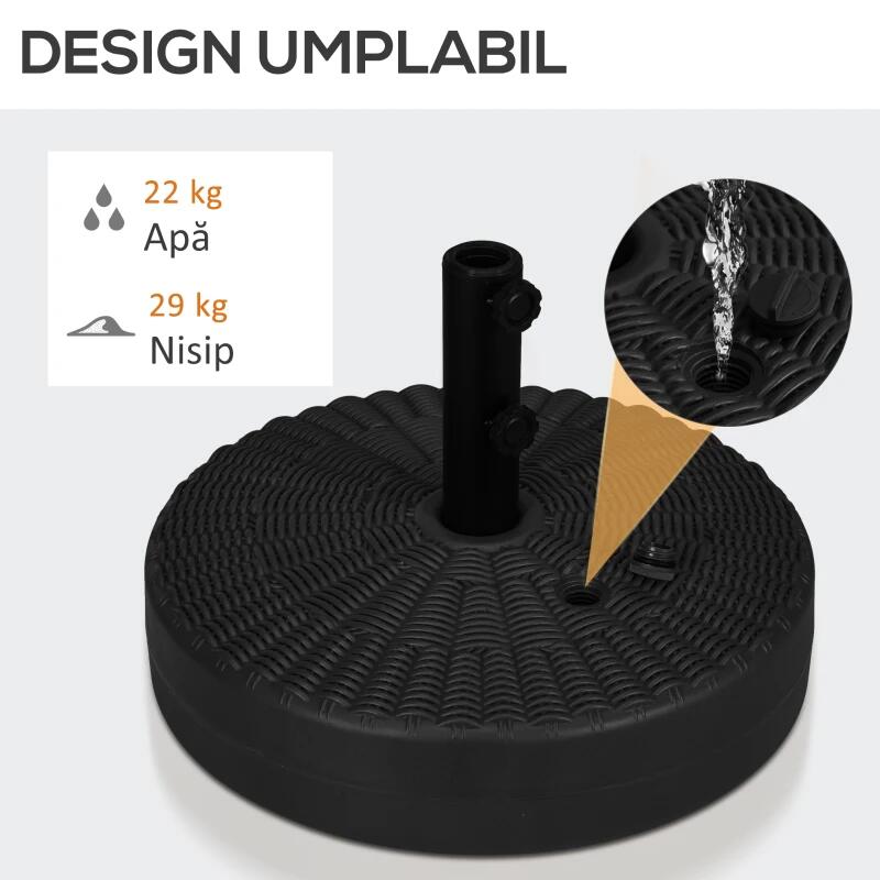 Suport pentru umbrela 38-48 mm, rotund, HDPE si otel, imitatie ratan, negru, 51x36 cm