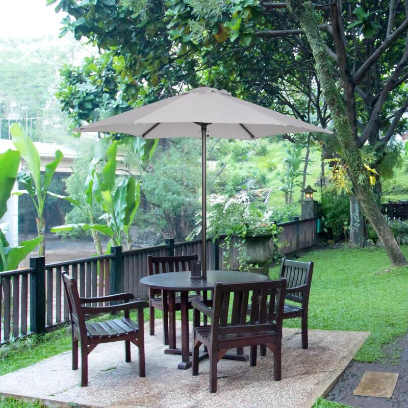 Umbrela gradina/balcon/terasa, semirotunda, cu manivela, stalp aluminiu, gri, 196 cm