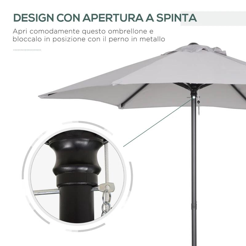 Umbrela gradina/balcon/terasa, semirotunda, cu manivela, stalp aluminiu, gri, 196 cm