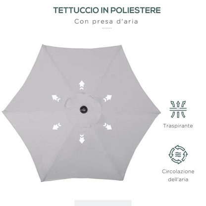 Umbrela gradina/balcon/terasa, semirotunda, cu manivela, stalp aluminiu, gri, 196 cm