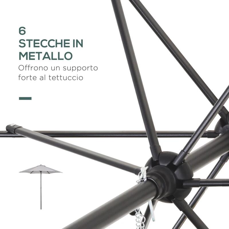 Umbrela gradina/balcon/terasa, semirotunda, cu manivela, stalp aluminiu, gri, 196 cm