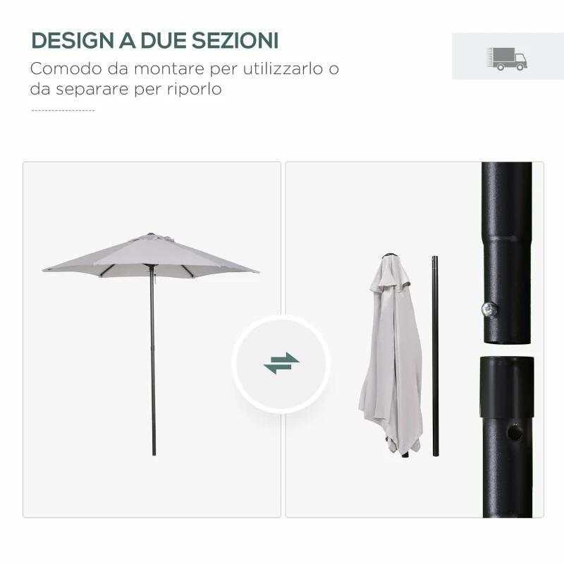 Umbrela gradina/balcon/terasa, semirotunda, cu manivela, stalp aluminiu, gri, 196 cm