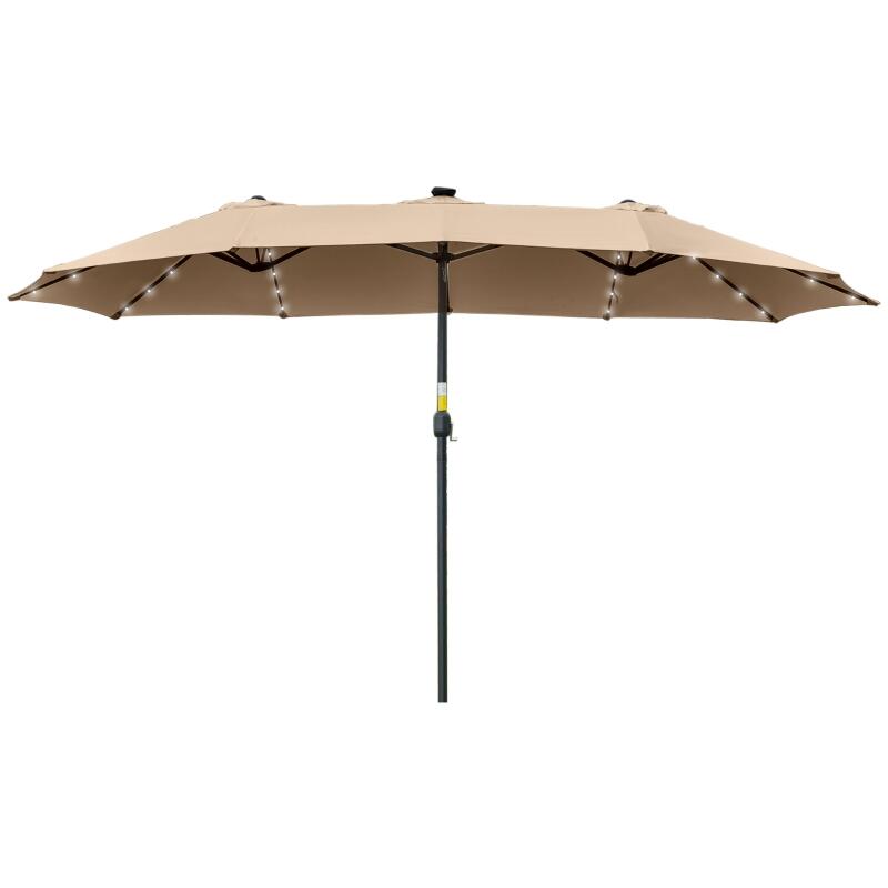 Umbrela gradina/terasa, LED solar, dreptunghiulara, kaki, 265x450 cm
