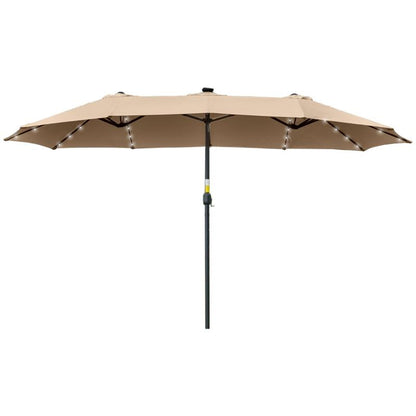 Umbrela gradina/terasa, LED solar, dreptunghiulara, kaki, 265x450 cm