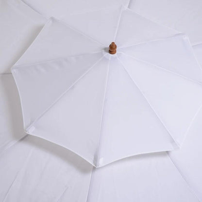 Umbrela gradina/terasa, acoperis dublu pentru ventilatie, stalp lemn, alb, 265 cm
