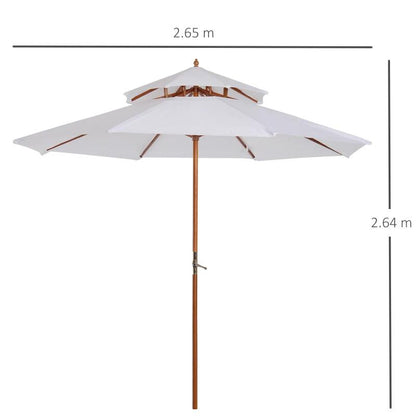 Umbrela gradina/terasa, acoperis dublu pentru ventilatie, stalp lemn, alb, 265 cm