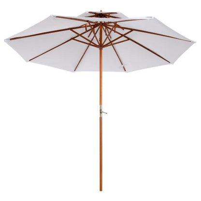 Umbrela gradina/terasa, acoperis dublu pentru ventilatie, stalp lemn, alb, 265 cm