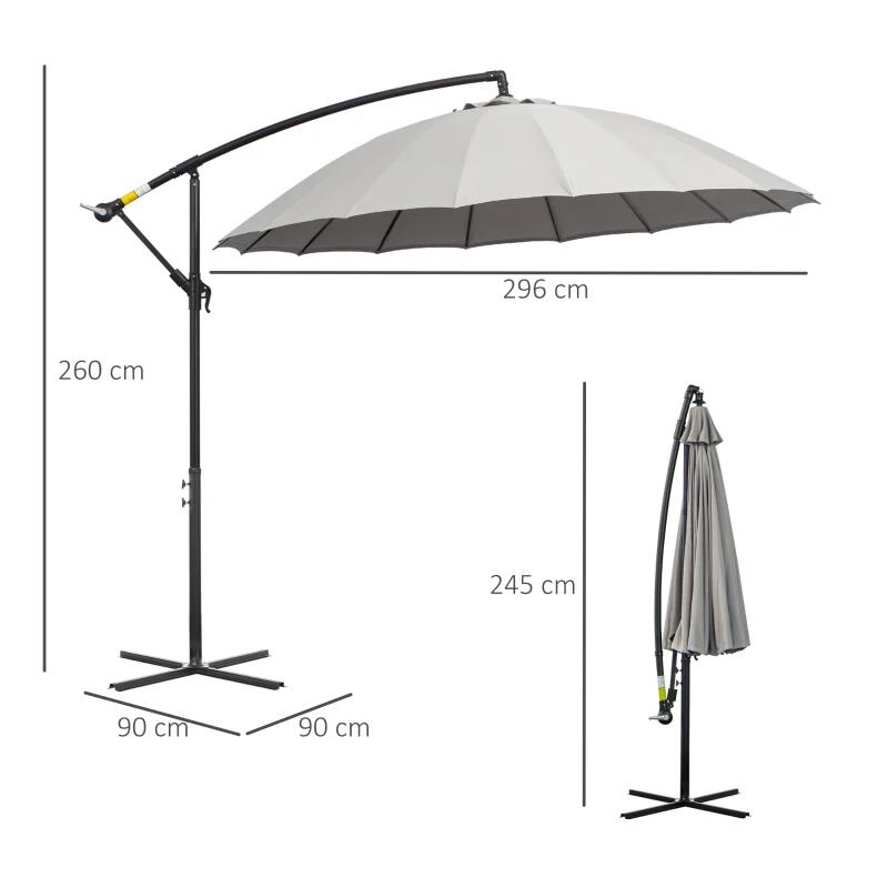 Umbrela gradina/terasa, articulatie tip banana, cu manivela, gri, 296 cm