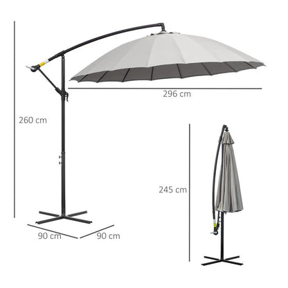 Umbrela gradina/terasa, articulatie tip banana, cu manivela, gri, 296 cm