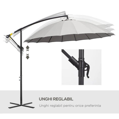Umbrela gradina/terasa, articulatie tip banana, cu manivela, gri, 296 cm
