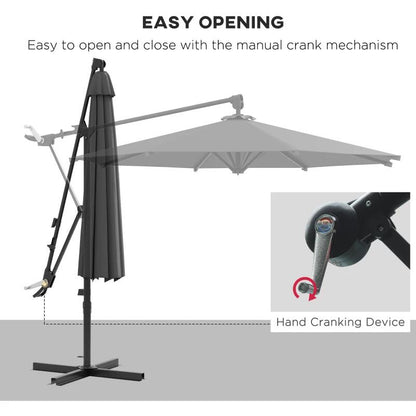 Umbrela gradina/terasa, articulatie tip banana, rotativa, cu manivela, gri, 292 cm