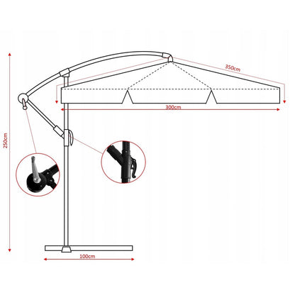 Umbrela gradina/terasa cu LED, Chomik, articulatie tip banana, gri, 300 cm