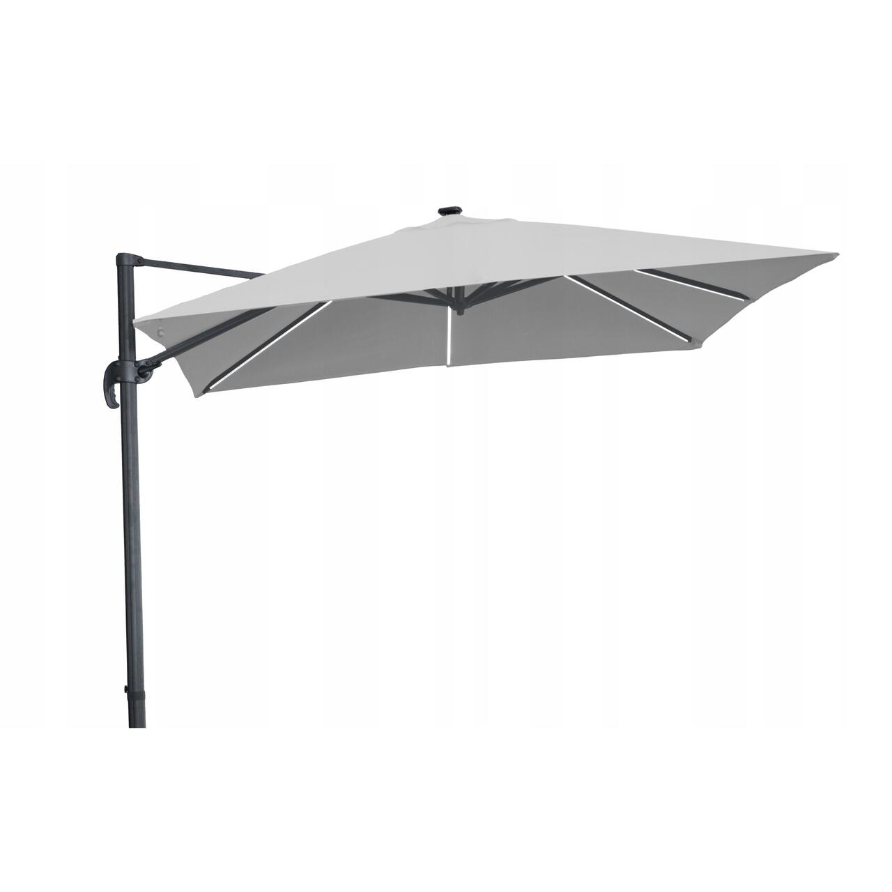 Umbrela gradina/terasa cu LED, Chomik, articulatie tip banana, gri, 300x300 cm