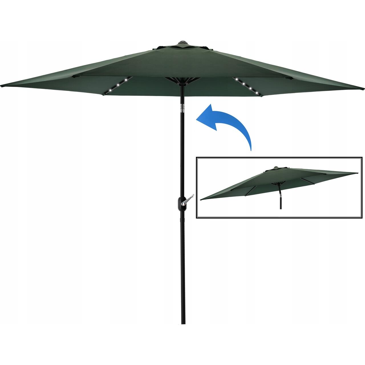 Umbrela gradina/terasa cu LED, manivela, Chomik, verde, 300 cm