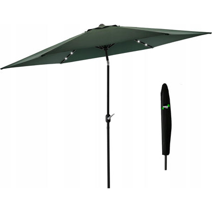 Umbrela gradina/terasa cu LED, manivela, Chomik, verde, 300 cm