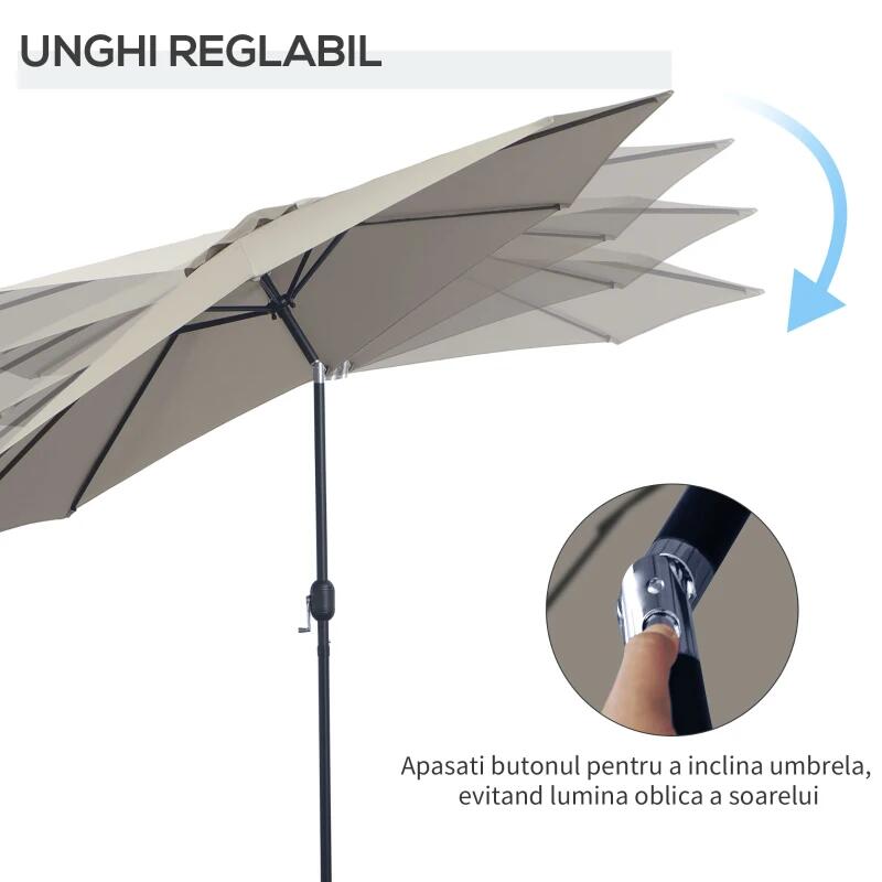 Umbrela gradina/terasa, cu inclinatie, manivela, gri, 300 cm