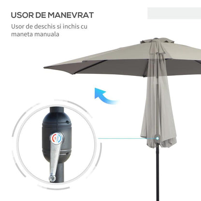 Umbrela gradina/terasa, cu inclinatie, manivela, gri, 300 cm