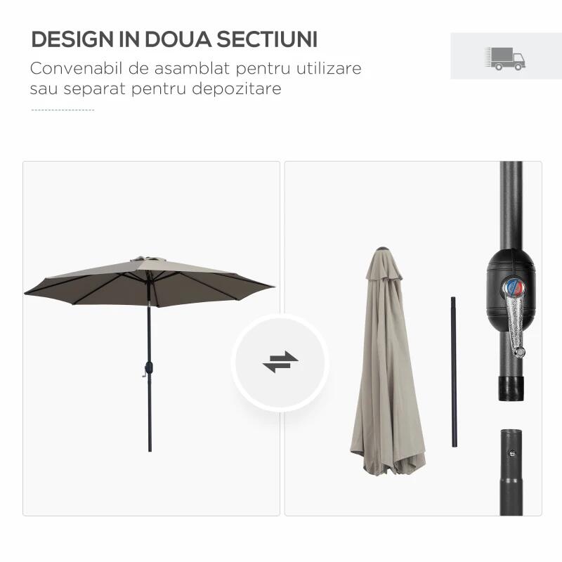 Umbrela gradina/terasa, cu inclinatie, manivela, gri, 300 cm
