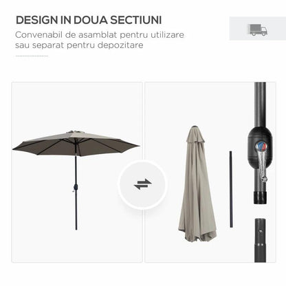 Umbrela gradina/terasa, cu inclinatie, manivela, gri, 300 cm