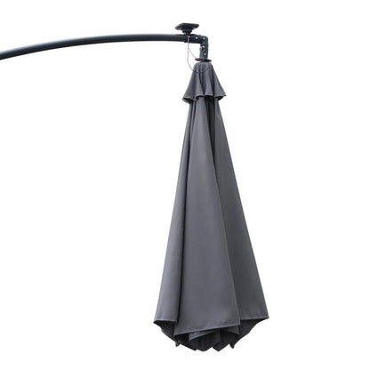 Umbrela gradina/terasa cu panou solar, iluminare LED, articulatie tip banana, manivela, gri, 295 cm