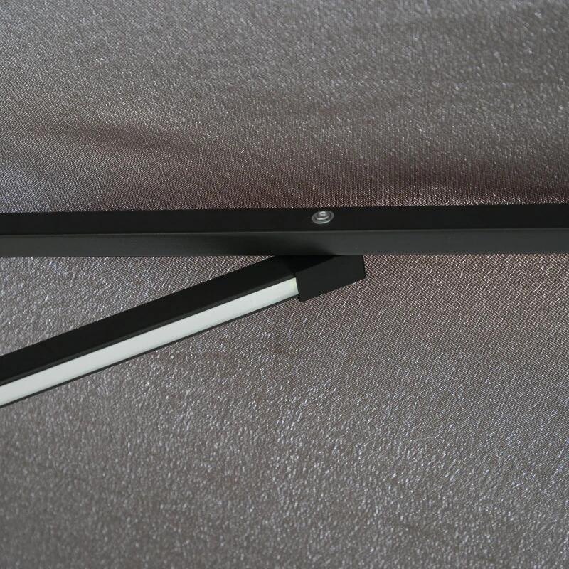 Umbrela gradina/terasa cu panou solar, iluminare LED, articulatie tip banana, manivela, gri, 295 cm