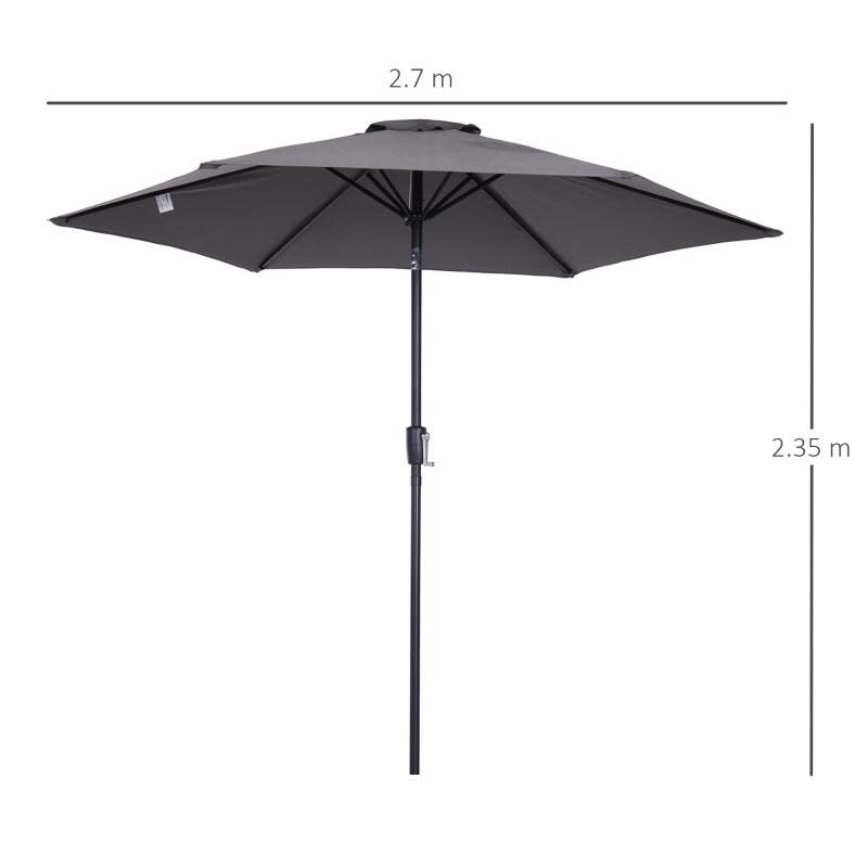 Umbrela gradina/terasa, stalp aluminiu, cu inclinatie, manivela, gri inchis, 270 cm