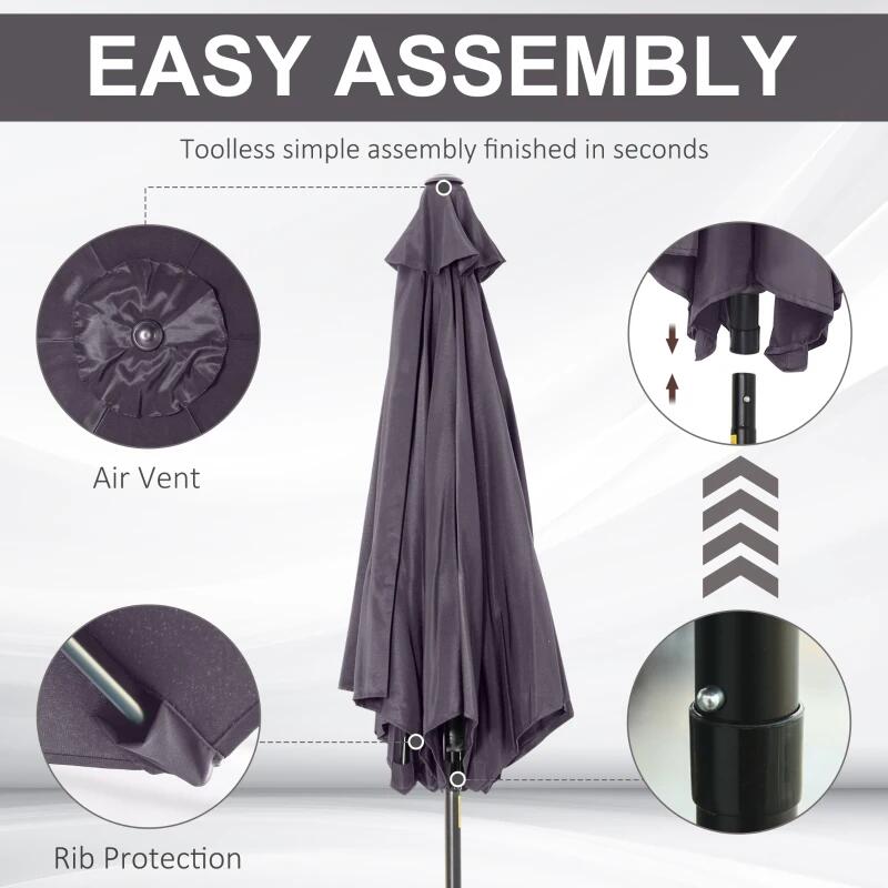 Umbrela gradina/terasa, stalp aluminiu, cu inclinatie, manivela, gri inchis, 270 cm