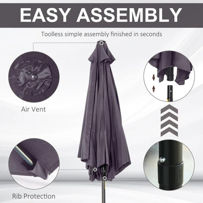 Umbrela gradina/terasa, stalp aluminiu, cu inclinatie, manivela, gri inchis, 270 cm