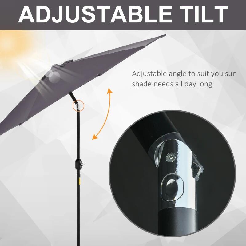 Umbrela gradina/terasa, stalp aluminiu, cu inclinatie, manivela, gri inchis, 270 cm