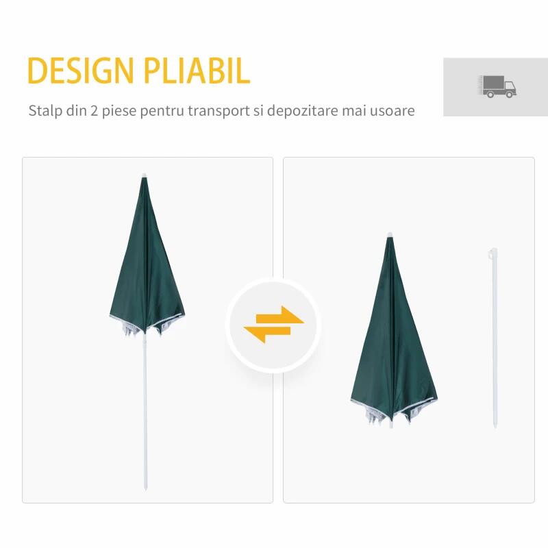 Umbrela plaja cu parasolar, 2 contragreutati, verde inchis, 200 cm