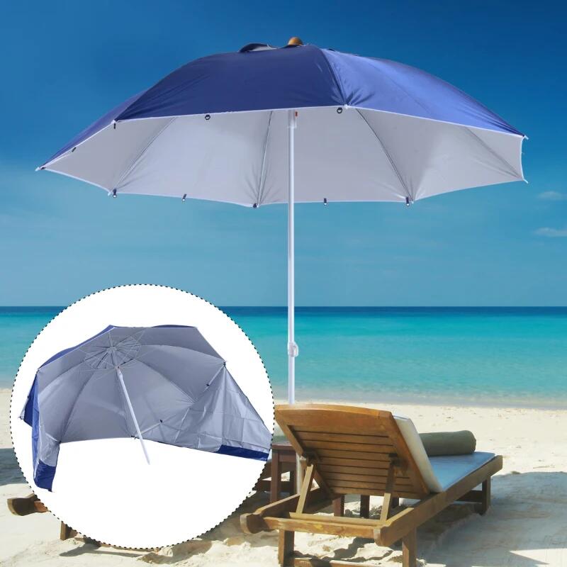 Umbrela plaja/gradina, 2 in 1, albastru si alb, 210 cm