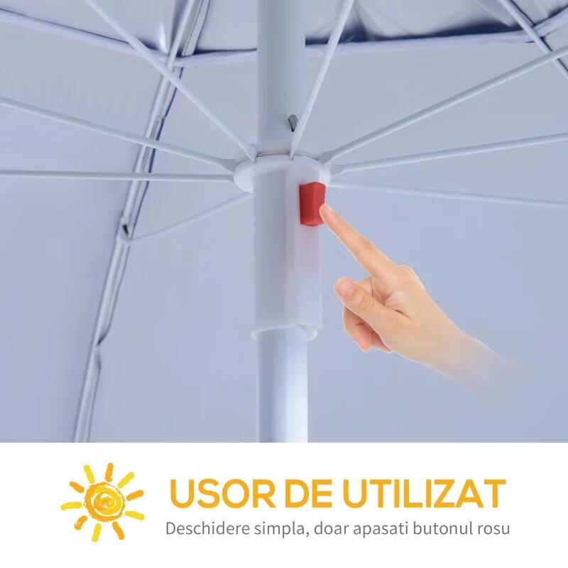 Umbrela plaja/gradina, 2 in 1, albastru si alb, 210 cm