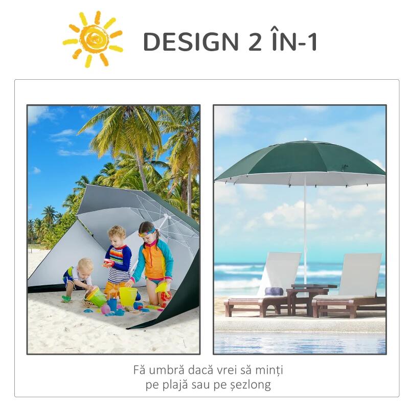 Umbrela plaja/gradina, 2 in 1, albastru si alb, 210 cm