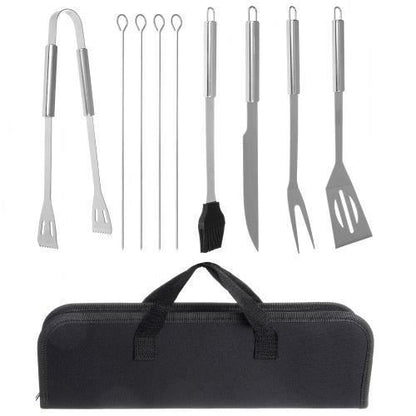 Ustensile pentru barbecue, grill, gratar, inox, geanta transport, set 9 piese, 35 cm, Kaminer