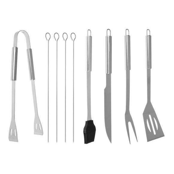 Ustensile pentru barbecue, grill, gratar, inox, geanta transport, set 9 piese, 35 cm, Kaminer